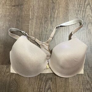 Donna Karan initmates full coverage front close T shirt bra beige size 34DD